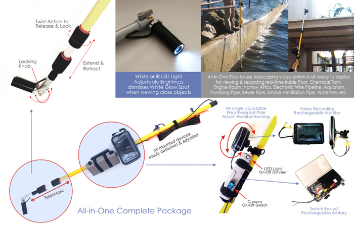 US telescopic pole video system pole camera submersible video inspection system