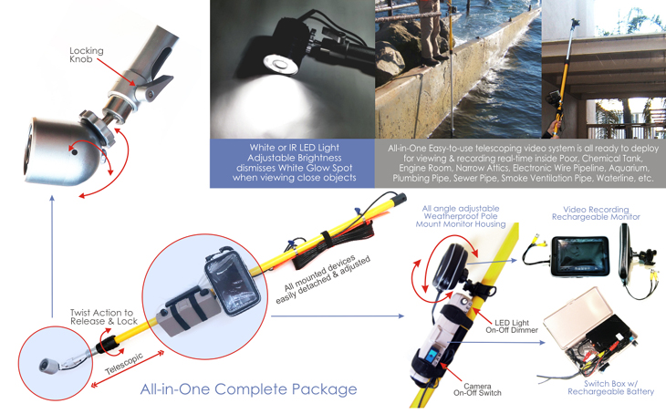 telescopic pole video system underwater pole inspection video