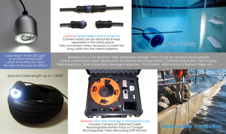 underwater inspection pool safety video surveillance camera system